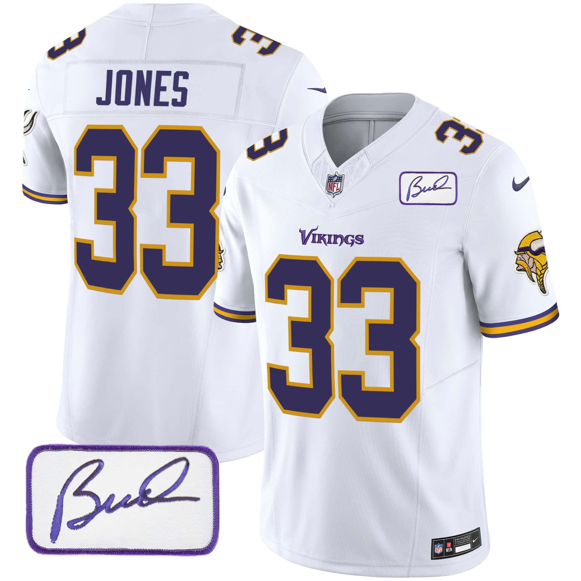 Men Minnesota Vikings #33 Jones White 2024 Nike Bud Grant Patch Classic Limited NFL Jersey